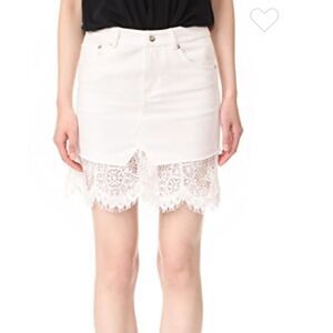 McQ by Alexander McQueen Denim Mini Skirt White Short Hybird Lace Size IT 38